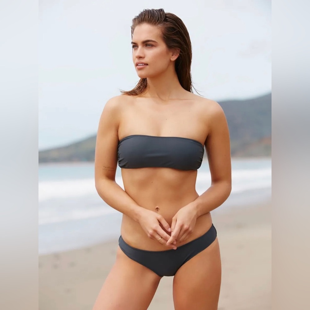 Free People Grey Bandeau Bikini Top Size XS S L Basic Swimsuit Surfer Chic Beach